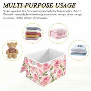 xigua Rose Storage Bin with Lids Larger Collapsible Decorative Cube Storage Bins with Handles Divider for Bedroom Closet Living Room