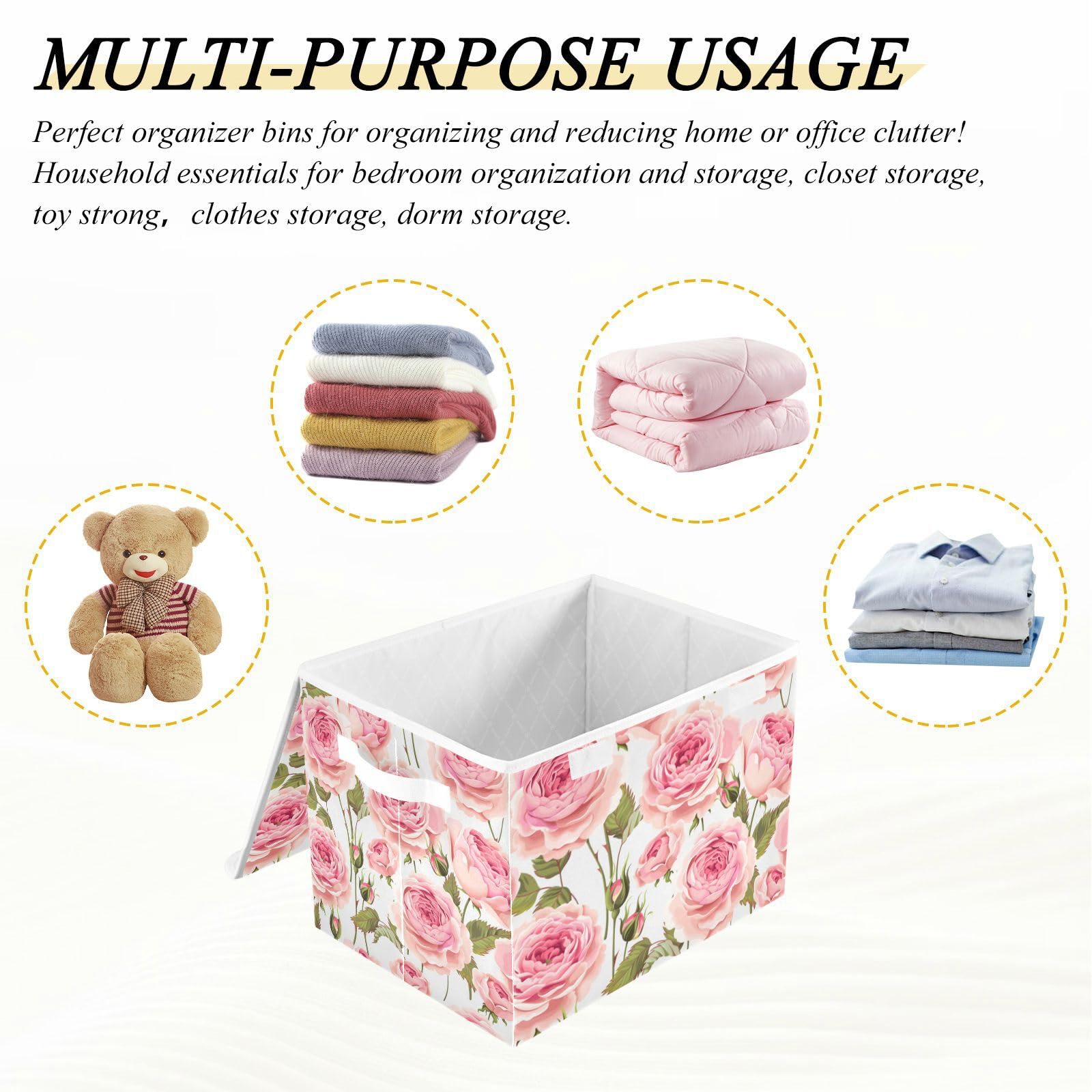 xigua Rose Storage Bin with Lids Larger Collapsible Decorative Cube Storage Bins with Handles Divider for Bedroom Closet Living Room