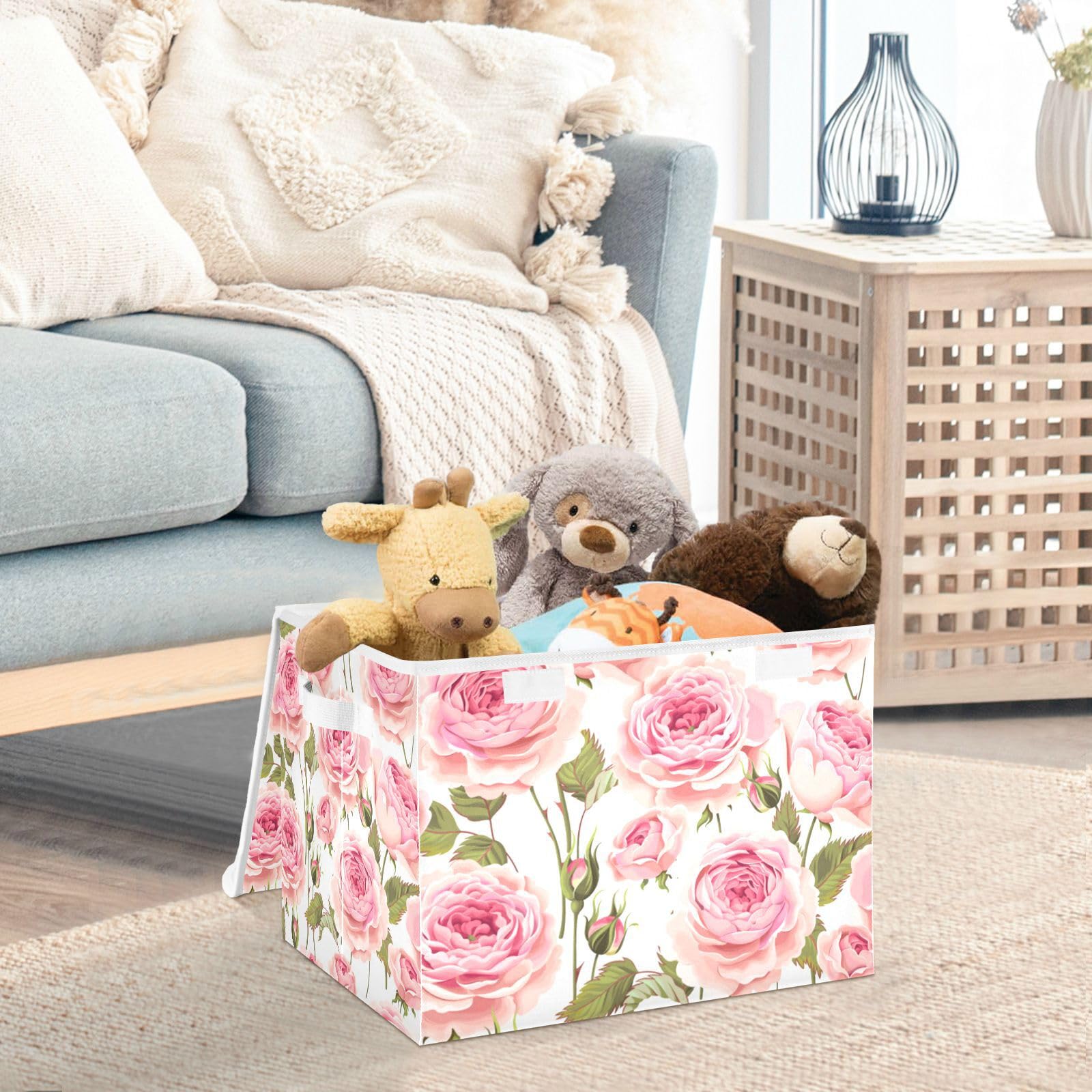 xigua Rose Storage Bin with Lids Larger Collapsible Decorative Cube Storage Bins with Handles Divider for Bedroom Closet Living Room