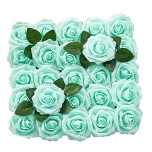 watonic rose soap flower gift box artificial flowers rose plus leaf belt rod 25 flowers packed rose head faux outdoor fall flowers floral silk (green, b)