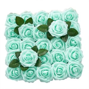 Watonic Rose Soap Flower Gift Box Artificial Flowers Rose Plus Leaf Belt Rod 25 Flowers Packed Rose Head Faux Outdoor Fall Flowers Floral Silk (Green, B)