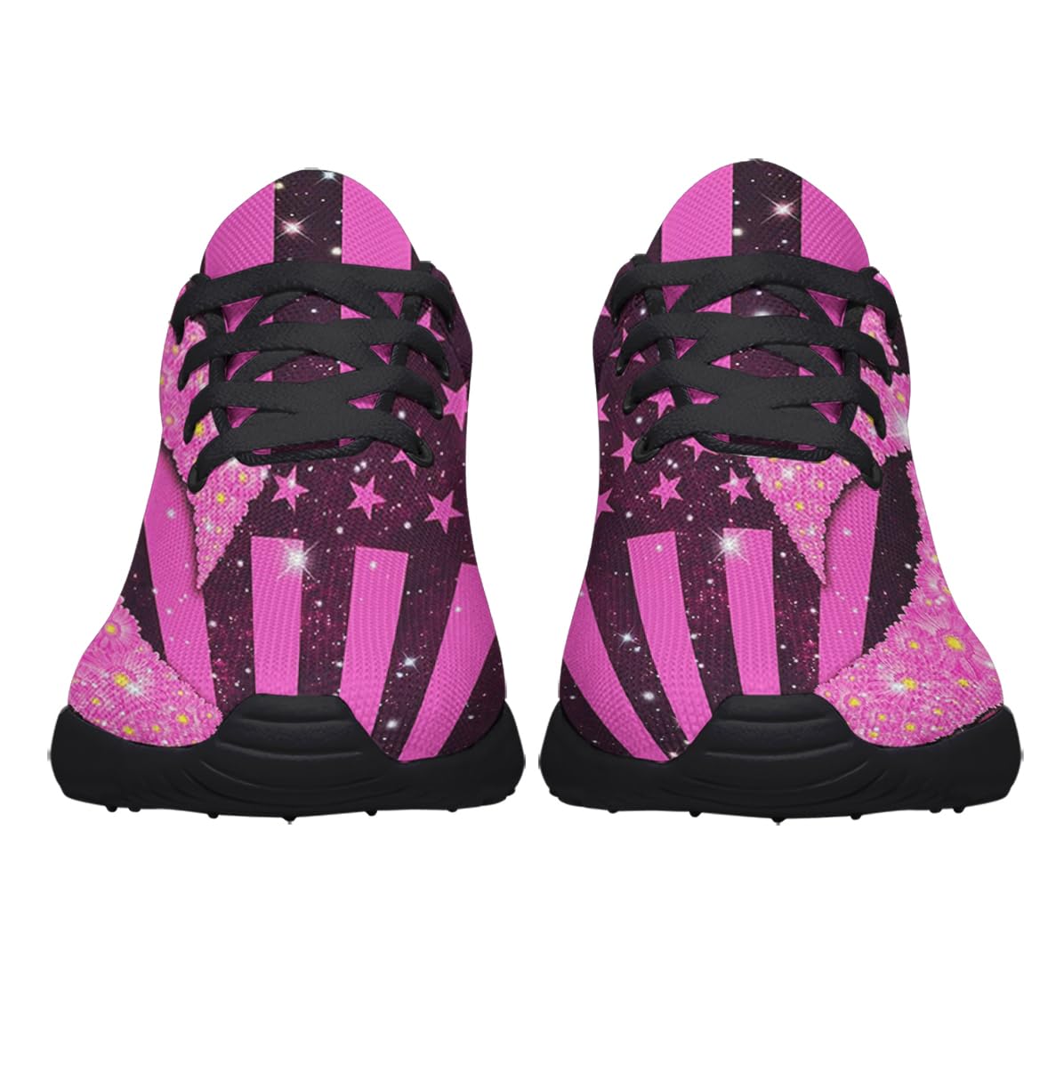 Breast Cancer Shoes for Women Lightweight Running Shoes Outdoor Fashion Cancer Pink Ribbon Sneakers Black Size 6