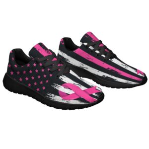 Breast Cancer Awareness Shoes Women Fashion Breathable Running Sneakers Cancer Pink Ribbon Shoes for Ladies Black Size 5