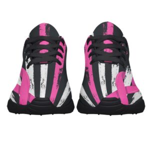 Breast Cancer Awareness Shoes Women Fashion Breathable Running Sneakers Cancer Pink Ribbon Shoes for Ladies Black Size 5