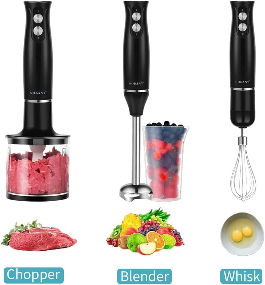 SOKANY 4-in-1 500W Immersion Handheld Blender - Turbo Mode, Stainless Blades