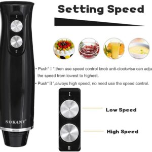 SOKANY 4-in-1 500W Immersion Handheld Blender - Turbo Mode, Stainless Blades