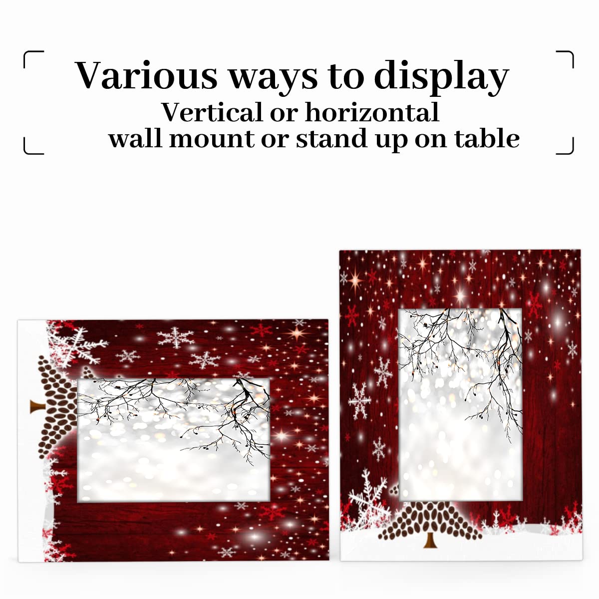 Pardick Christmas Tree 4x6 Picture Frame, Snowflake Red Wooden Photo Frames for Tabletop and Wall Display, Picture Frame Home Office Decor