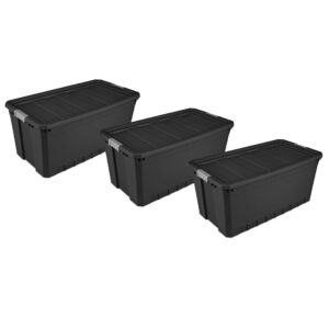 MAKUTU 50 Gallon Stacker Tote Plastic, Black, Set of 3l, Durable Stackable Nestable Organizing Tote Tub Box Toy General Organization Garage Large