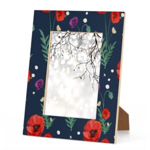 pardick poppy floral 4x6 picture frame, red flower wooden photo frames for tabletop and wall display, picture frame home office decor