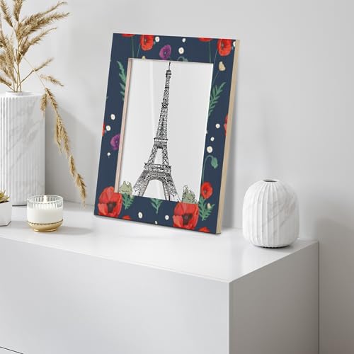 Pardick Poppy Floral 4x6 Picture Frame, Red Flower Wooden Photo Frames for Tabletop and Wall Display, Picture Frame Home Office Decor