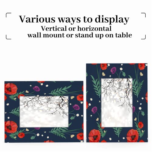 Pardick Poppy Floral 4x6 Picture Frame, Red Flower Wooden Photo Frames for Tabletop and Wall Display, Picture Frame Home Office Decor