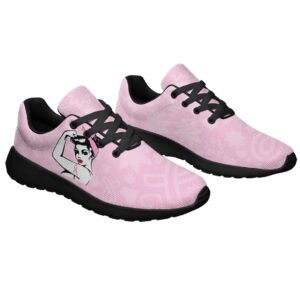Breast Cancer Shoes for Women Fashion Breathable Running Sneakers Ladies Cancer Pink Ribbon Shoes Black Size 8