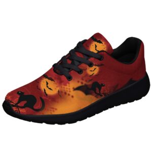 Halloween Shoes Unisex Fashion Breathable Running Sneakers Lightweight Black Cat Sneakers for Men Women Black Size 7