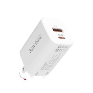 30w usb-c fast charger adapter,(foldable) teton electronics pd wall charger block pd qc 3.0 pps dual port type c charger for iphone15/14/13,samsung s21/s22,note 20,pixel 7/8 pro,macbook,ipad, airpods.
