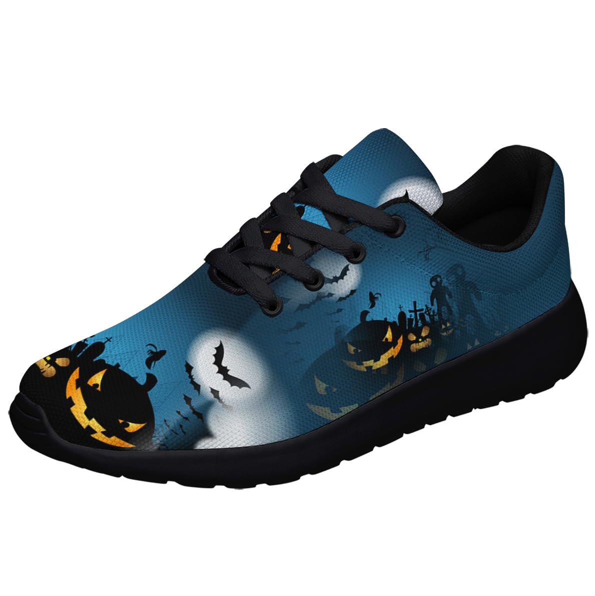 Men Women Halloween Pumpkin Shoes Unisex Fashion Breathable Running Sneakers Lightweight Casual Sports Shoes Black Size 6