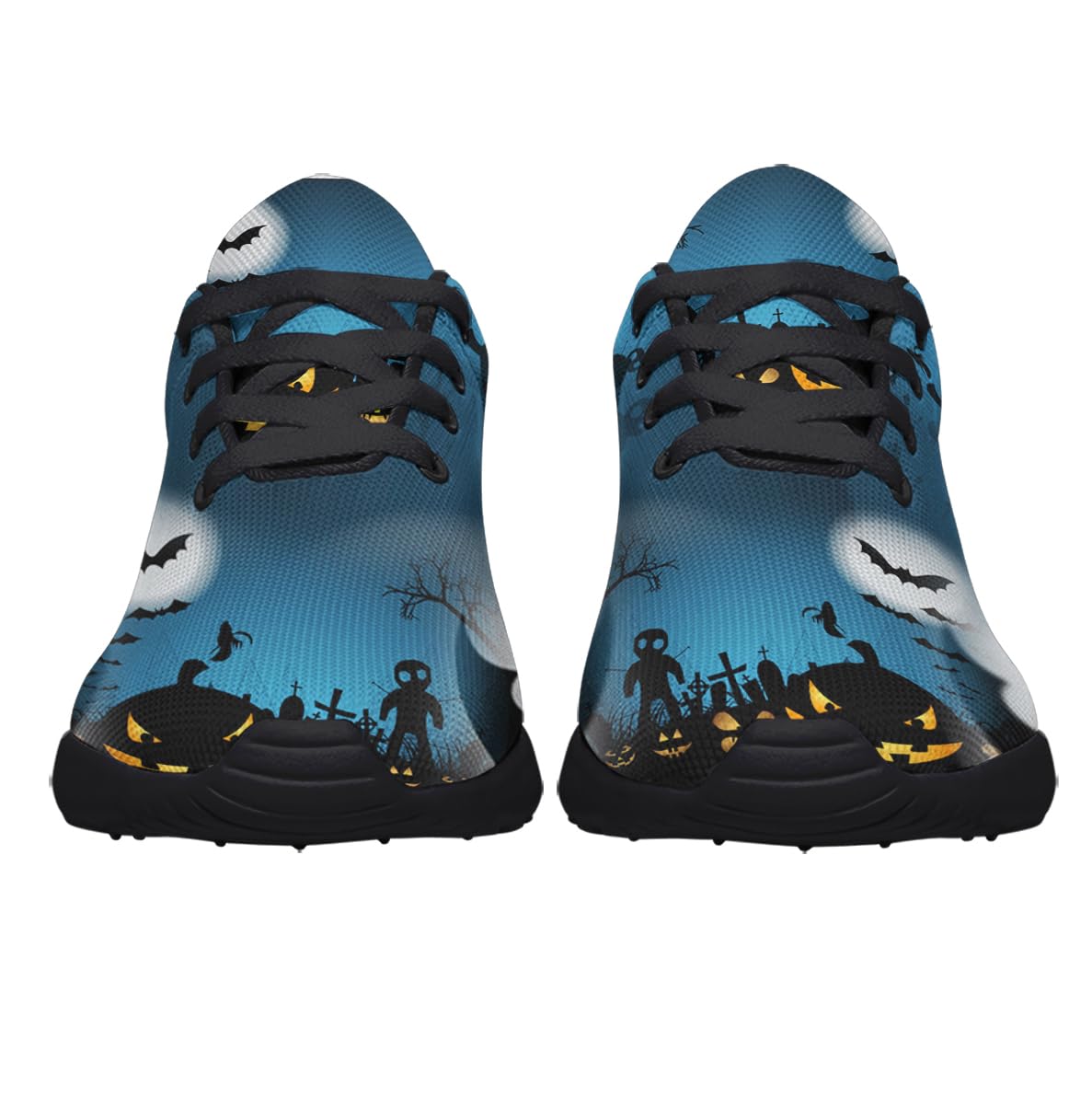 Men Women Halloween Pumpkin Shoes Unisex Fashion Breathable Running Sneakers Lightweight Casual Sports Shoes Black Size 6