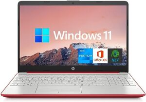 hp 15.6" laptop with 1 year microsoft office 365, intel pentium quad-core processor, intel uhd graphics, long battery life, rj-45, wi-fi, webcam, hdmi, windows 11 home, red (16gb ram | 1tb ssd)