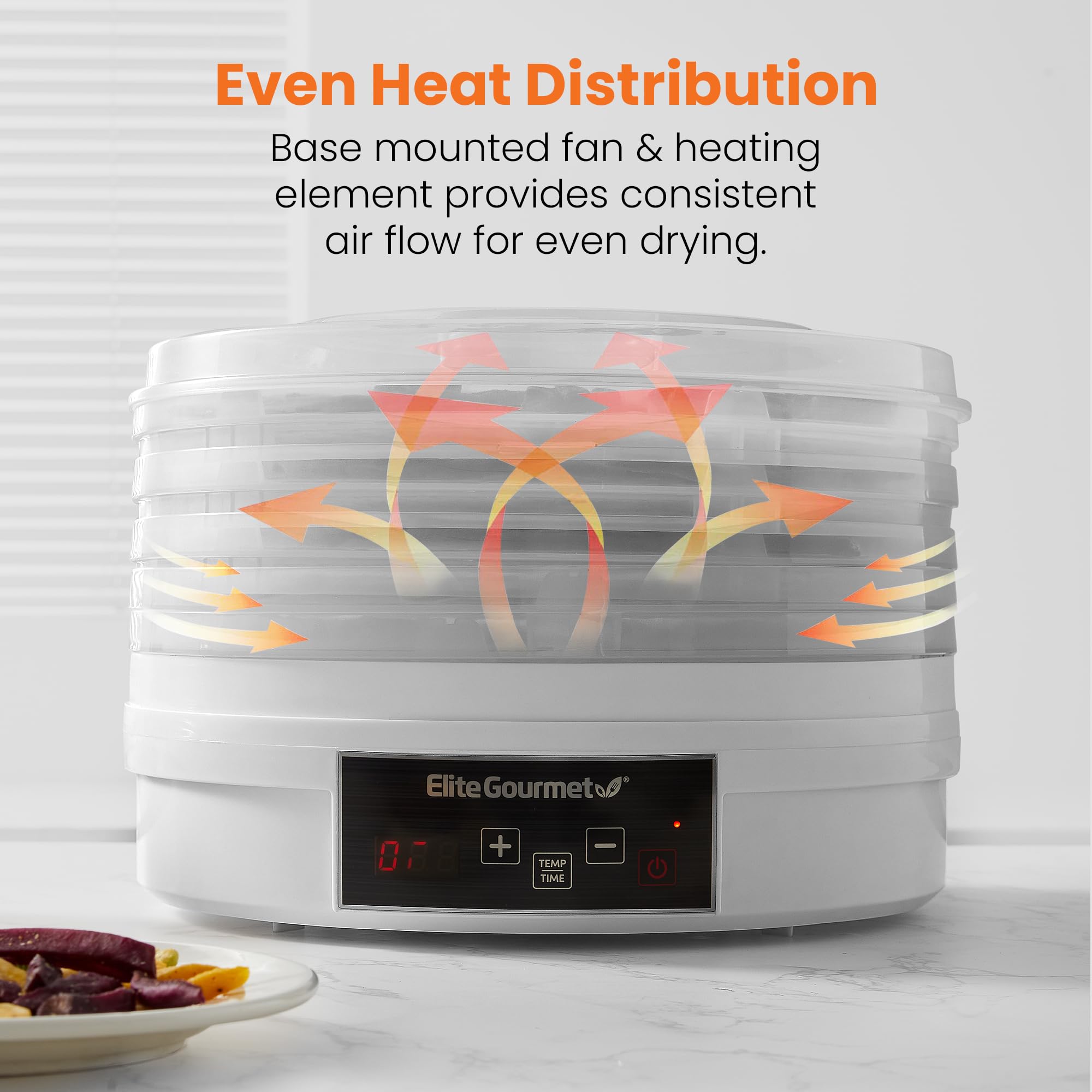 Elite Gourmet EFD770WD Digital Food Dehydrator with 5x12.5” BPA Free Trays, Adjustable 48-hr Timer and Temperature from 95~158F, Jerky, Herbs, Fruit, Veggies, Dried Snacks, White