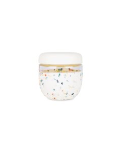 w&p porter seal tight glass food storage container with lid, terrazzo cream 24oz, leak & spill proof meal prep container, microwave & dishwasher safe, borosilicate glass