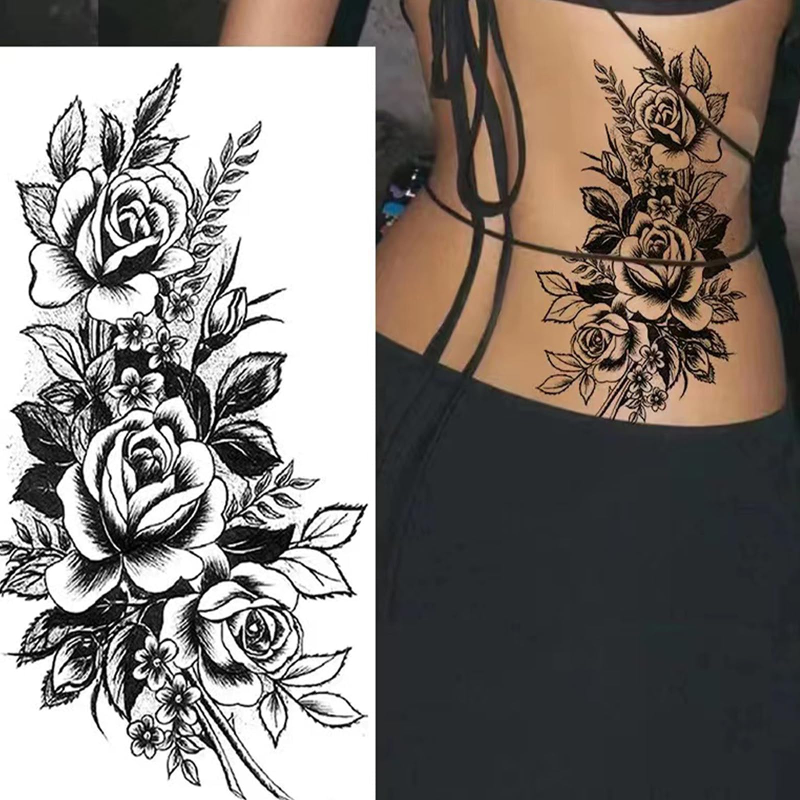 HEYYUNG 18 Pcs Flower Tattoos for Women, Temporary Sexy Tattoos, Realistic 3D Sketch Henna Tattoo Kit Sleeves for Women, Makeup Designs Chest Abdomen Back Tattoos for Girls