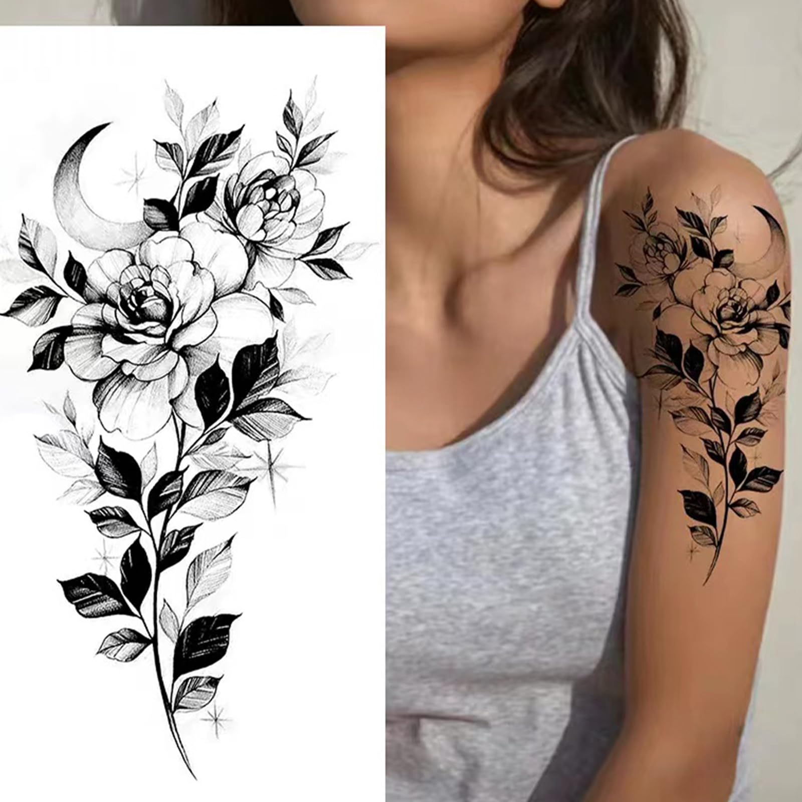 HEYYUNG 18 Pcs Flower Tattoos for Women, Temporary Sexy Tattoos, Realistic 3D Sketch Henna Tattoo Kit Sleeves for Women, Makeup Designs Chest Abdomen Back Tattoos for Girls