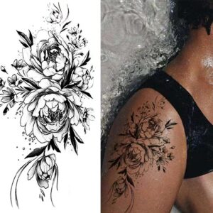 HEYYUNG 18 Pcs Flower Tattoos for Women, Temporary Sexy Tattoos, Realistic 3D Sketch Henna Tattoo Kit Sleeves for Women, Makeup Designs Chest Abdomen Back Tattoos for Girls