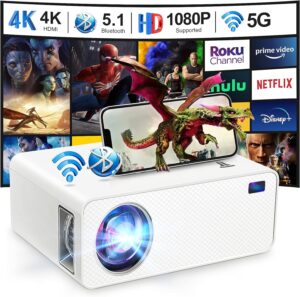 projector with wifi and bluetooth, 5g wifi native 1080p 12000l 4k full hd projector, zdk portable movie outdoor mini projector compatible with tv stick,smartphone,laptop,ps5,hdmi,usb,av