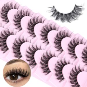 jimire natural false eyelashes with clear band mink fluffy lashes d curl strip lashes 16mm volume natural look like lash extension 5d cat eye lashes 7 pairs pack