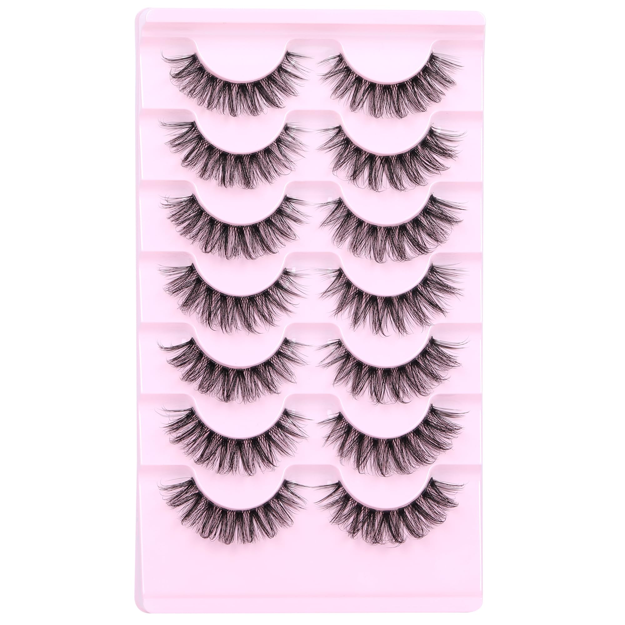 JIMIRE Natural False Eyelashes with Clear Band Mink Fluffy Lashes D Curl Strip Lashes 16MM Volume Natural Look like Lash Extension 5D Cat Eye Lashes 7 Pairs Pack