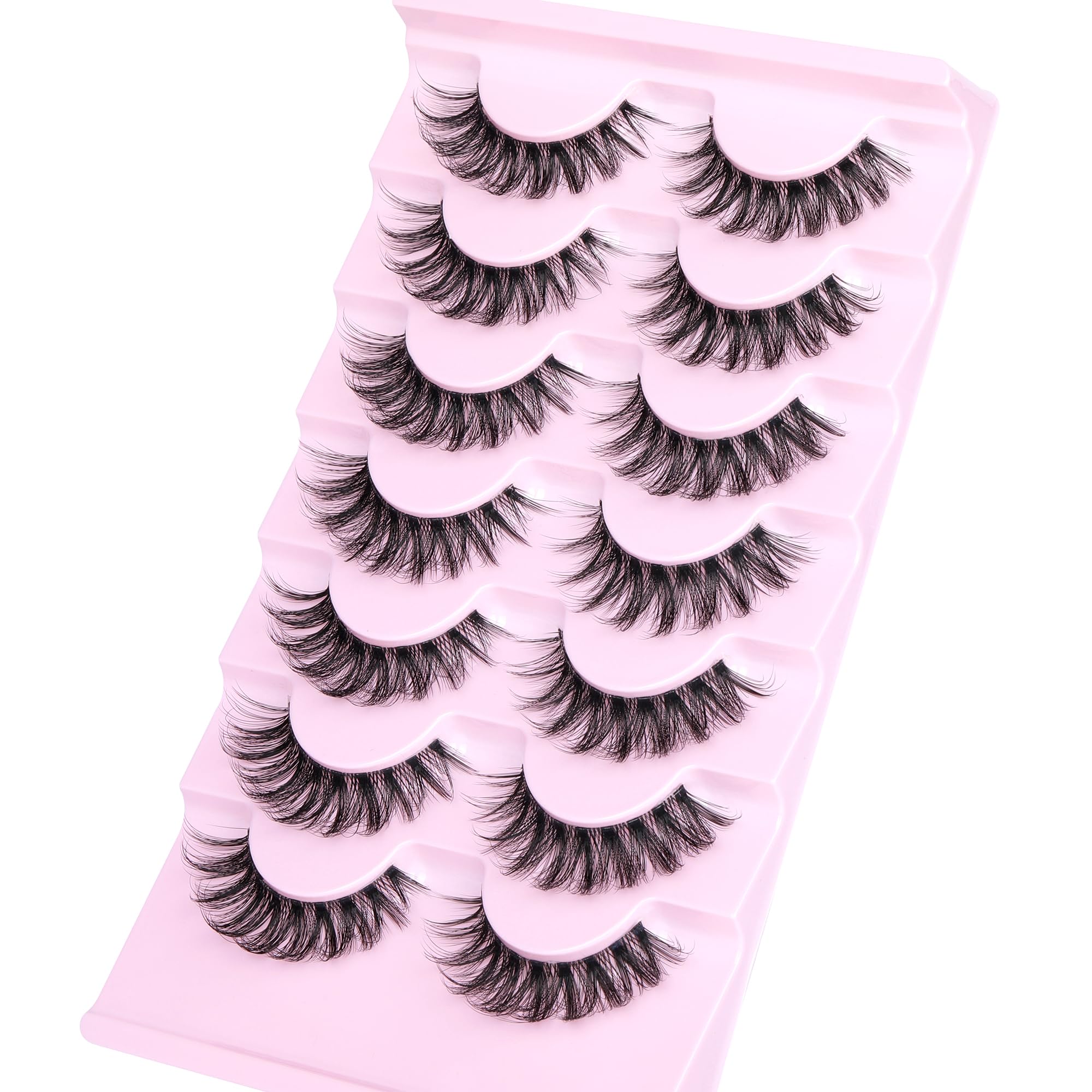 JIMIRE Natural False Eyelashes with Clear Band Mink Fluffy Lashes D Curl Strip Lashes 16MM Volume Natural Look like Lash Extension 5D Cat Eye Lashes 7 Pairs Pack