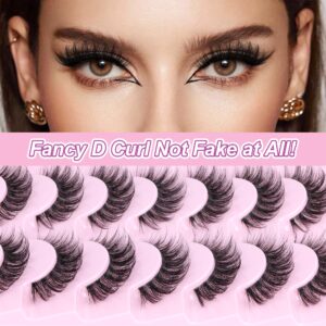 JIMIRE Natural False Eyelashes with Clear Band Mink Fluffy Lashes D Curl Strip Lashes 16MM Volume Natural Look like Lash Extension 5D Cat Eye Lashes 7 Pairs Pack