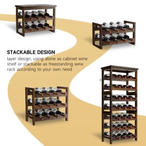 28-Bottle Wine Rack Free Standing Floor, Solid Wood 7-Tier Display Wine Storage Shelves with Tabletop, Wobble-Free Bottle Holder for Cellar Kitchen Bar Dining Room Living Room, Walnut