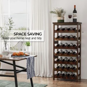 28-Bottle Wine Rack Free Standing Floor, Solid Wood 7-Tier Display Wine Storage Shelves with Tabletop, Wobble-Free Bottle Holder for Cellar Kitchen Bar Dining Room Living Room, Walnut