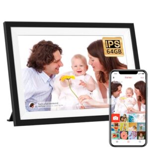 wdyqje digital picture frame wifi 10.1 inch, ips touch screen smart cloud electronic picture frame with 64gb large storage for smoother media playback, easy setup to share photos/videos via frameo app