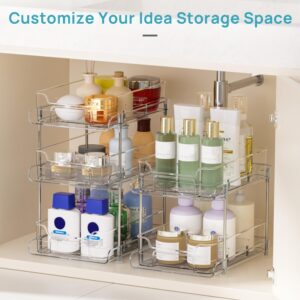 Vtopmart 3 Pack 2 Tier Bathroom Under Sink Organizers and Storage, Clear Kitchen Pantry Organization, Pull Out Medicine Cabinet Organizer with Movable Dividers