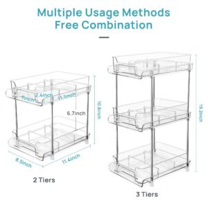 Vtopmart 3 Pack 2 Tier Bathroom Under Sink Organizers and Storage, Clear Kitchen Pantry Organization, Pull Out Medicine Cabinet Organizer with Movable Dividers