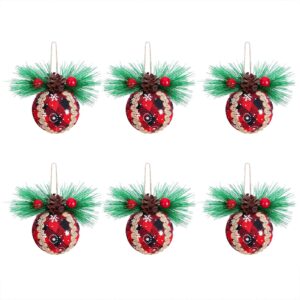 shatterproof christmas ball ornaments with pinecones & greenery 6pcs buffalo plaid ball ornaments aousthop black red burlap foam ball hanging decorations for xmas tree ne miniature (red, one size)