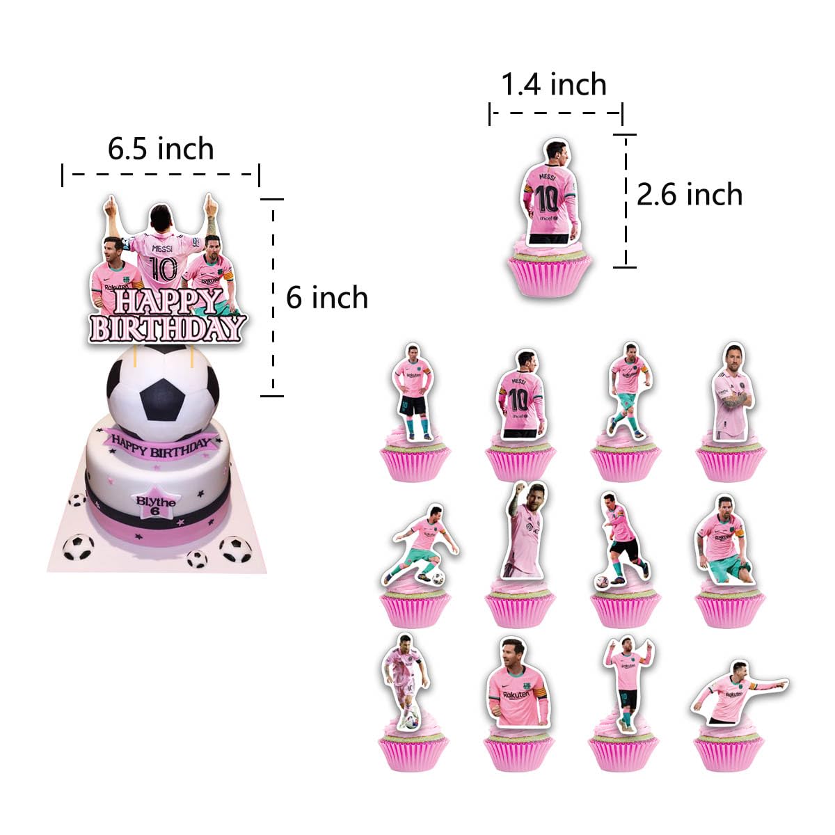 Birthday Party Supplies For messi Includes The Soccer Inspired Happy Birthday Banner - Cake Topper - 24 Cupcake Toppers - 16 Balloons