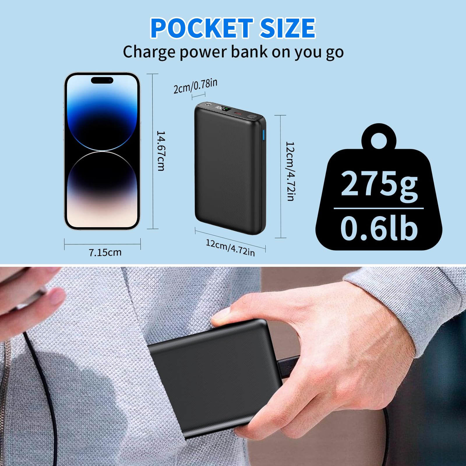 YMTHE Battery Pack, 5V/7.4V 30000mAh Cooling Vest Heated Vest Power Bank, with USB/DC Port LED Display Battery Pack, Portable Charger for iPhone Android