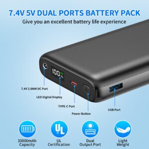 YMTHE Battery Pack, 5V/7.4V 30000mAh Cooling Vest Heated Vest Power Bank, with USB/DC Port LED Display Battery Pack, Portable Charger for iPhone Android