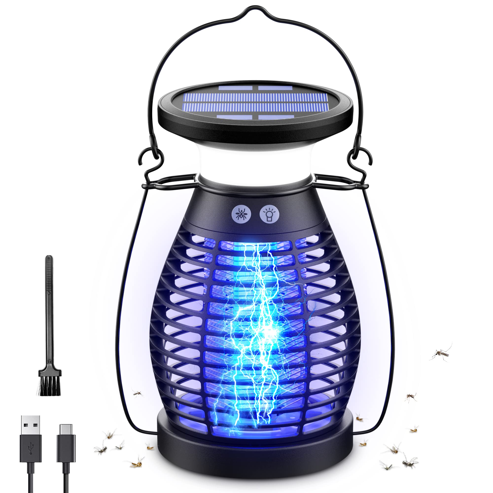 Solar Bug Zapper Outdoor, Rechargeable Cordless Buzzbug Mosquito Zapper Indoor, Waterproof Mosquito Trap Fly Zapper for Garden Patio Camping Essentials