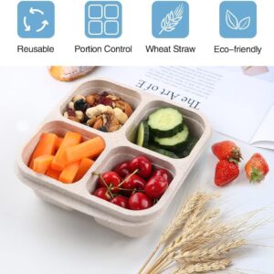 CIGENBON Bento Snack Boxes 4 Pack, Reusable Bento Boxes Kids with 4 Compartments & Fork, Lunch Snack Containers for Kids Adults, Divided Food Storage Containers for School Work Travel (Wheat)