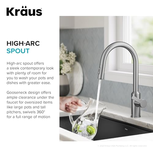 KRAUS Oletto Touchless Sensor Pull-Down Single Handle Kitchen Faucet in Spot-Free Stainless Steel, KSF-2830SFS