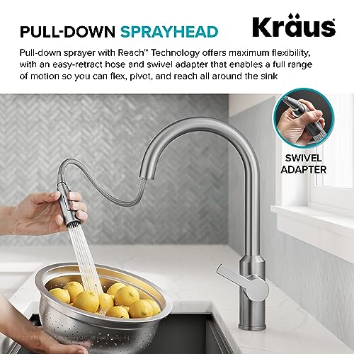 KRAUS Oletto Touchless Sensor Pull-Down Single Handle Kitchen Faucet in Spot-Free Stainless Steel, KSF-2830SFS