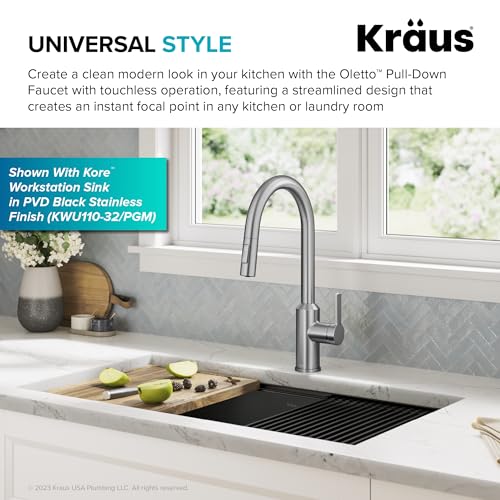 KRAUS Oletto Touchless Sensor Pull-Down Single Handle Kitchen Faucet in Spot-Free Stainless Steel, KSF-2830SFS