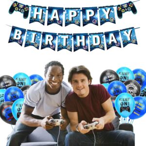 35pcs Blue Video Game Birthday Party Decorations For Boys,video Game Party Supplies Birthday Banner Balloons Cake Toppers For Kids Men Gamers Handheld Gamepad Theme Birthday Party Decoration