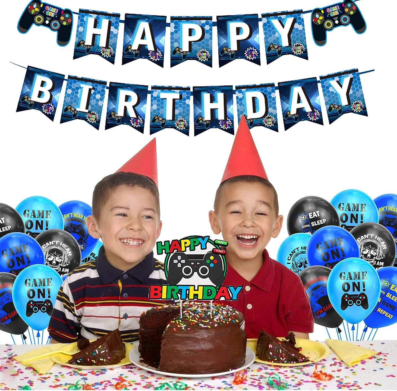 35pcs Blue Video Game Birthday Party Decorations For Boys,video Game Party Supplies Birthday Banner Balloons Cake Toppers For Kids Men Gamers Handheld Gamepad Theme Birthday Party Decoration