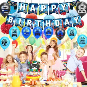 35pcs Blue Video Game Birthday Party Decorations For Boys,video Game Party Supplies Birthday Banner Balloons Cake Toppers For Kids Men Gamers Handheld Gamepad Theme Birthday Party Decoration