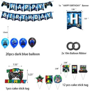 35pcs Blue Video Game Birthday Party Decorations For Boys,video Game Party Supplies Birthday Banner Balloons Cake Toppers For Kids Men Gamers Handheld Gamepad Theme Birthday Party Decoration