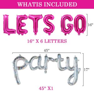 15PCS Hot Pink Princess Girl Doll Foil Balloon Lip Letter LETS GO Party Silver Disco Ball Balloon Photo Prop for Pink Theme Party Decorations Backdrop Bachelorette Party Women Birthday Supplies